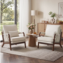 Bonzy Home Mid-Century Modern Accent Chair Set of 2, Comfy Upholstered Lounge Reading Armchair with Side Storage Pocket & Lumbar Cushion, for Living Room Bedroom, White