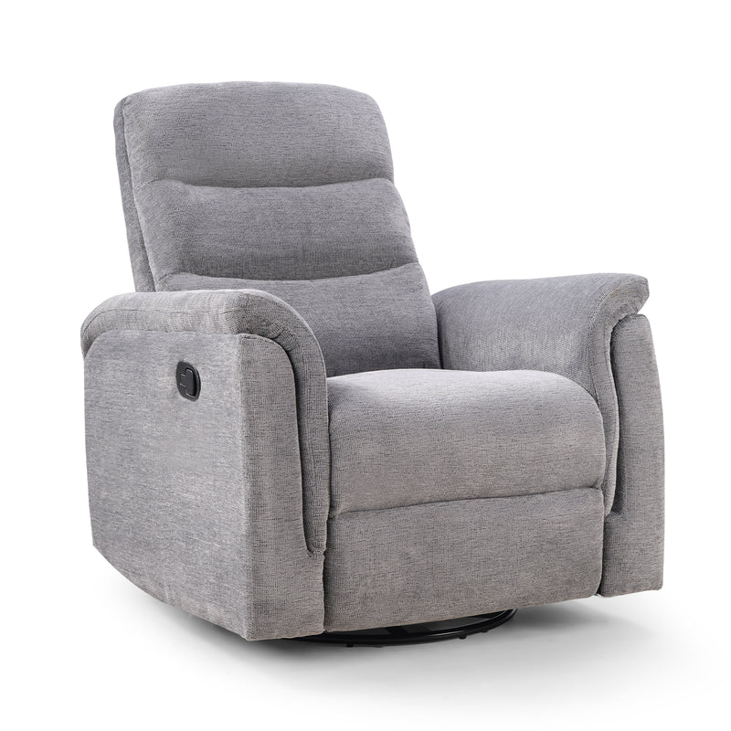 Ebello Manual Swivel Rocker Recliner, Silent Nursery Glider Chair with Soft Backrest, Fabric Reclining Seat for Bedroom Apartment Living Room, Gray