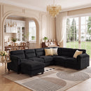 Bonzy Home Convertible Sectional Sofa Couch for Living Room With Ottoman Charcoal