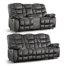 Ebello Manual Recliner Sofa Set, 77" 2-Seater Reclining Loveseat, 85" 3-Seater Soft Fabric Recliner Couch, with Cup Holders & Storage Console for Living Room, Gray