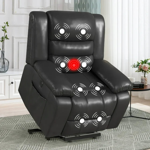 Bonzy Home,ComfortMax Power Lift Recliner,Elderly Lift Chair with Heat Therapy and Massage Function,Remote Control,Side Pocket,Living Room Use,Black