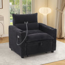 Ebello 3-in-1 Convertible Sleeper Sofa Chair Bed with Cup Holders & USB Ports - Space Saving Corduroy Futon Couch ,Adjustable Backrest, Easy Assembly(Black-H002)