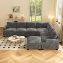 Ebello 7-Piece Modular Sectional Sofa Set, Corduroy Convertible L-Shaped Couch with Multifunctional Storage Ottoman & Side Table for Large Living Room, Gray