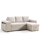 Ebello 4-in-1 Futon Sofa Bed, Chenille Modular L-Shaped Sectional Sofa with Pullout Bed, Movable Ottoman & Hidden Storage for Living Room, Beige