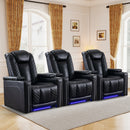 Ebello 35" Wide Adult Man Cave Breathable Leather Argyle Home Theater Individual Seat Recliner Chair with Armrest Storage and LED, Black(Set of 2)