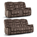 Ebello Manual Recliner Sofa Set, 77" 2-Seater Reclining Loveseat, 85" 3-Seater Soft Fabric Recliner Couch, with Cup Holders & Storage Console for Living Room, Brown