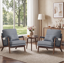 Bonzy Home Mid-Century Modern Accent Chair Set of 2, Comfy Upholstered Lounge Reading Armchair with Side Storage Pocket & Lumbar Cushion, for Living Room Bedroom, Gray