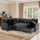 Ebello L-Shaped Sectional Sofa with Pull Out Bed, Storage Under Seat, Cup Holders, USB Ports & Side Pockets, Convertible Couch Bed for Living Room, Gray