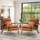Bonzy Home Mid-Century Modern Accent Chair with Wood Frame, Upholstered Reading Armchair with Waist Cushion, Double Padded Side Chair for Living Room, Brown