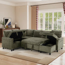 Ebello L-Shaped Sectional Sofa with Pull Out Bed, Storage Under Seat, Cup Holders, USB Ports & Side Pockets, Convertible Couch Bed for Living Room, Green