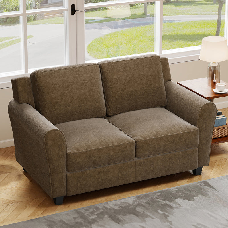 Ebello Modern Loveseat Sofa, 2-Seater Upholstered Sofa Couch with Thick Cushions for Living Room and Bedroom, Brown