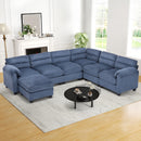 Bonzy Home Convertible Sectional Sofa Couch for Living Room With Ottoman Blue