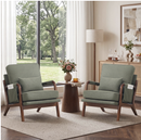 Bonzy Home Mid-Century Modern Accent Chair Set of 2, Comfy Upholstered Lounge Reading Armchair with Side Storage Pocket & Lumbar Cushion, for Living Room Bedroom, Green
