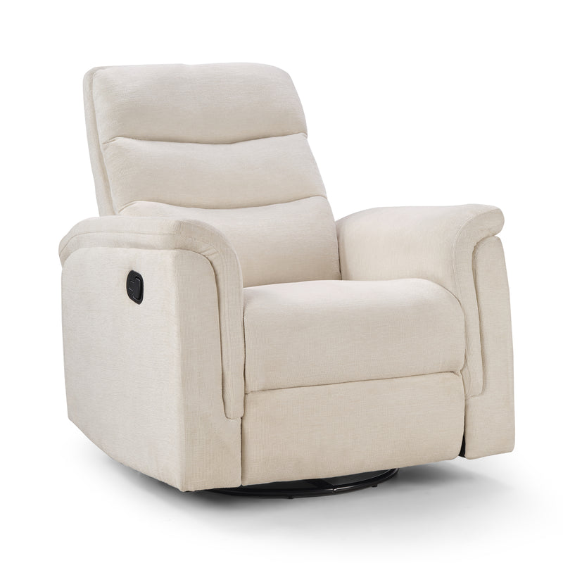 Ebello Manual Swivel Rocker Recliner, Silent Nursery Glider Chair with Soft Backrest, Fabric Reclining Seat for Bedroom Apartment Living Room, Beige