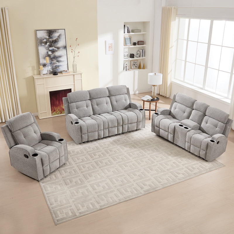 Bonzy Home Fabric Recliner Sofa Set – Manual Recliner Chair, Loveseat & 3-Seat Reclining Sofa Couch for Living Room & Meeting Room