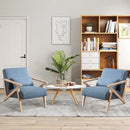 Bonzy Home Armchair Set of 2 with lumbar support pillow Mid Century Modern Upholstered Accent Chair with Wood Frame for Living Room Bedroom Study Room Easy Assembly Blue