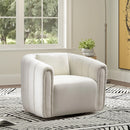 Bonzy Home Swivel Chair with Plump Pillow, Modern Velvet Accent Chair for Living Room Bedroom, Comfy Round Armchair, Beige