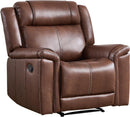 EBELLO Brown Faux Leather Manual Recliner Chair, 1-Seater Mid-Century Modern Reclining Sofa with Padded Headrest and Armrest, for Living Room, Home Theater, Office (Brown)