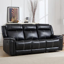 EBELLO Black Faux Leather Manual Recliner Sofa, 3-Seater Couch with Padded Headrest and Armrest, Mid-Century Modern Reclining Sofa for Living Room, Home Theater (Black)