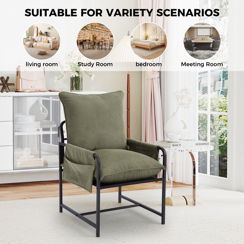 Bonzy Home Accent Chair Mid Century Modern Armchair with Metal Frame Upholstered Reading Chair Living Room Chairs for Bedrooms Living Room Home Office, Green