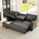 Bonzy Home Pull Out Sofa Bed Convertible Sleeper Sofa with Storage USB Ports Cup Holders Faux Leather Chaise Convertible Sofa Bed Gray