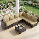 Bonzy Home Patio Furniture Set, 7-Piece Wicker Outdoor Sectional Sofa with Tempered Glass Table for Backyard & Porch, Outdoor Rattan Couch Furniture, Metal Frame, Brown