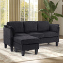 Bonzy Home L-Shaped 70 inch Modular Sectional Sofa with Storage & Movable Ottoman, Convertible 3-Seat Reversible Chaise Corduroy Couch for Living Room, Breathable Black Fabric, Modern Design