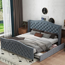 Bonzy Home Queen Size Bed Frame with Storage Velvet Upholstered Sleigh Bed with Headboard Button Tufted Blue