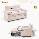 Ebello 3-in-1 Convertible Sleeper Sofa Chair Bed with Cup Holders & USB Ports - Space Saving Corduroy Futon Couch ,Adjustable Backrest, Easy Assembly(Black-H002)