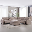 Bonzy Home Sectional Sofa Electric Recliner Corduroy Sectional Couch with Cup Holders Ottoman Sofa Set with Hidden Storage and Wireless Charge, Camel