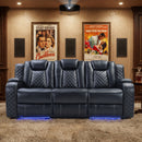 EBELLO Power Reclining Sofa with Wireless Charging, 3 Seater Electric Recliner Couch with Reading Lights, USB Type-C Ports, LED Lighting and Storage, Faux Leather Home Theater Seating, Black Plaid
