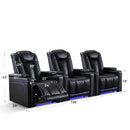 Ebello 35" Wide Adult Man Cave Breathable Leather Argyle Home Theater Individual Seat Recliner Chair with Armrest Storage and LED, Black(Set of 2)