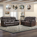 Brown Faux Leather Power Recliner Loveseat + Three-Seat Sofa Set