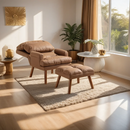 Bonzy Home Accent Chair with Ottoman, Adjustable Backrest Seat,Faux Leather Chair for All Age,Brown