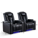Ebello 35" Wide Adult Man Cave Breathable Leather Argyle Home Theater Individual Seat Recliner Chair with Armrest Storage and LED, Black(Set of 2)