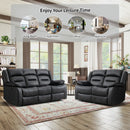 Black Faux Leather Power Recliner Loveseat + Three-Seat Sofa Set