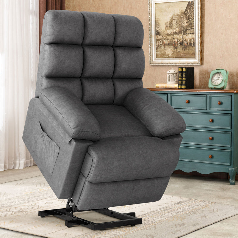 Bonzy Home Power Lift Recliner for Elderly, Electric Lift Recliner Chair with Overstuffed Back and Arm, Soft Upholstered Power Recliners with Side Pockets for Living Room, Remote Control, Gray