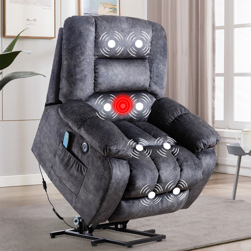 Bonzy Home Electric Power Lift Massage Recliner for Elderly Theater Seating Fabric Reclining Chair for Bedroom Living Room Gray