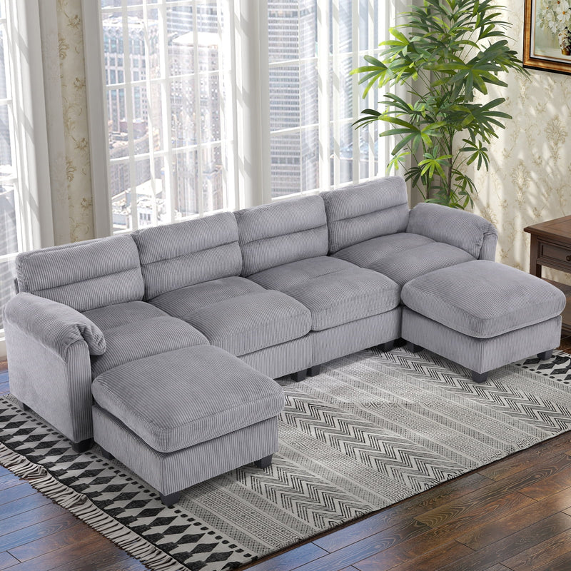 Bonzy Home Modular Sectional Sofa Couches for Living Room U-Shaped Sofa with Ottoman Gray