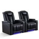 Ebello 35" Wide Adult Man Cave Breathable Leather Argyle Home Theater Individual Seat Recliner Chair with Armrest Storage and LED, Black(Set of 2)