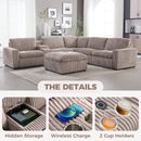 Bonzy Home Sectional Sofa Electric Recliner Corduroy Sectional Couch with Cup Holders Ottoman Sofa Set with Hidden Storage and Wireless Charge, Camel