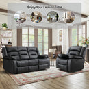 Black Faux Leather Power Recliner Chair + Three-Seat Sofa Set