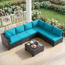 Bonzy Home Patio Furniture Set, 7-Piece Wicker Outdoor Sectional Sofa with Tempered Glass Table for Backyard & Porch, Outdoor Rattan Couch Furniture, Metal Frame, Green