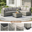Ebello 7-Piece Modular Conversation Set, Outdoor Patio Sectional Sofa with Glass Coffee Table, Rattan Garden Furniture, GLG(Light Gray)