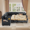 Ebello L-Shaped Sectional Sofa with Pull Out Bed, Storage Under Seat, Cup Holders, USB Ports & Side Pockets, Convertible Couch Bed for Living Room, Gray
