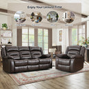Brown Faux Leather Power Recliner Chair + Three-Seat Sofa Set