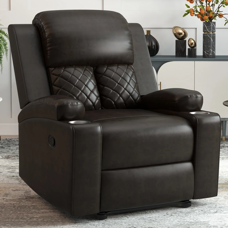 Bonzy Home Theater Seating PU Leather Recliner with Cup Holders, Dark Brown