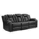 EBELLO Power Reclining Sofa with Wireless Charging, 3 Seater Electric Recliner Couch with Reading Lights, USB Type-C Ports, LED Lighting and Storage, Faux Leather Home Theater Seating, Black Plaid