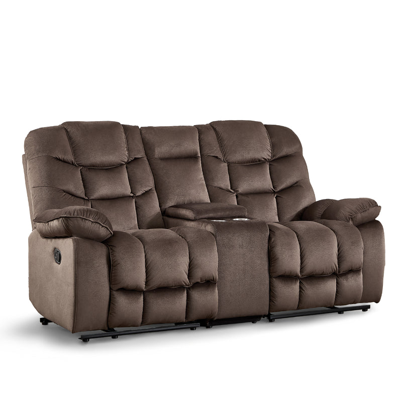 Ebello 77" Manual Reclining Loveseat, 2-Seater Breathable Fabric Recliner Sofa with Cup Holders & Storage Console for Living Room, Brown