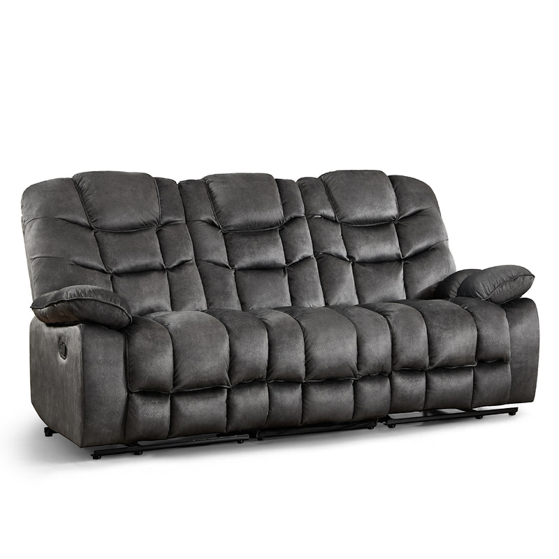Ebello 85" 3-Seater Manual Reclining Sofa, Soft Fabric Recliner Couch with Padded Headrest & Armrests, Overstuffed Recliner for Living Room, Gray